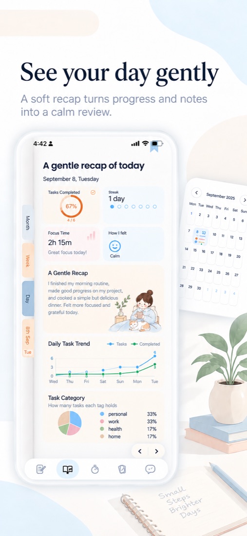 See your day gently: a soft recap of your progress